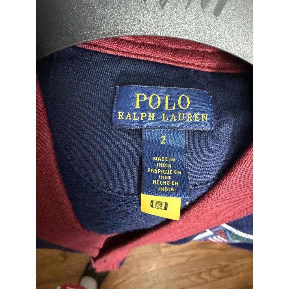 Polo Ralph Lauren Boys Size 2 Navy Red Varsity Letterman Cardigan P Patch